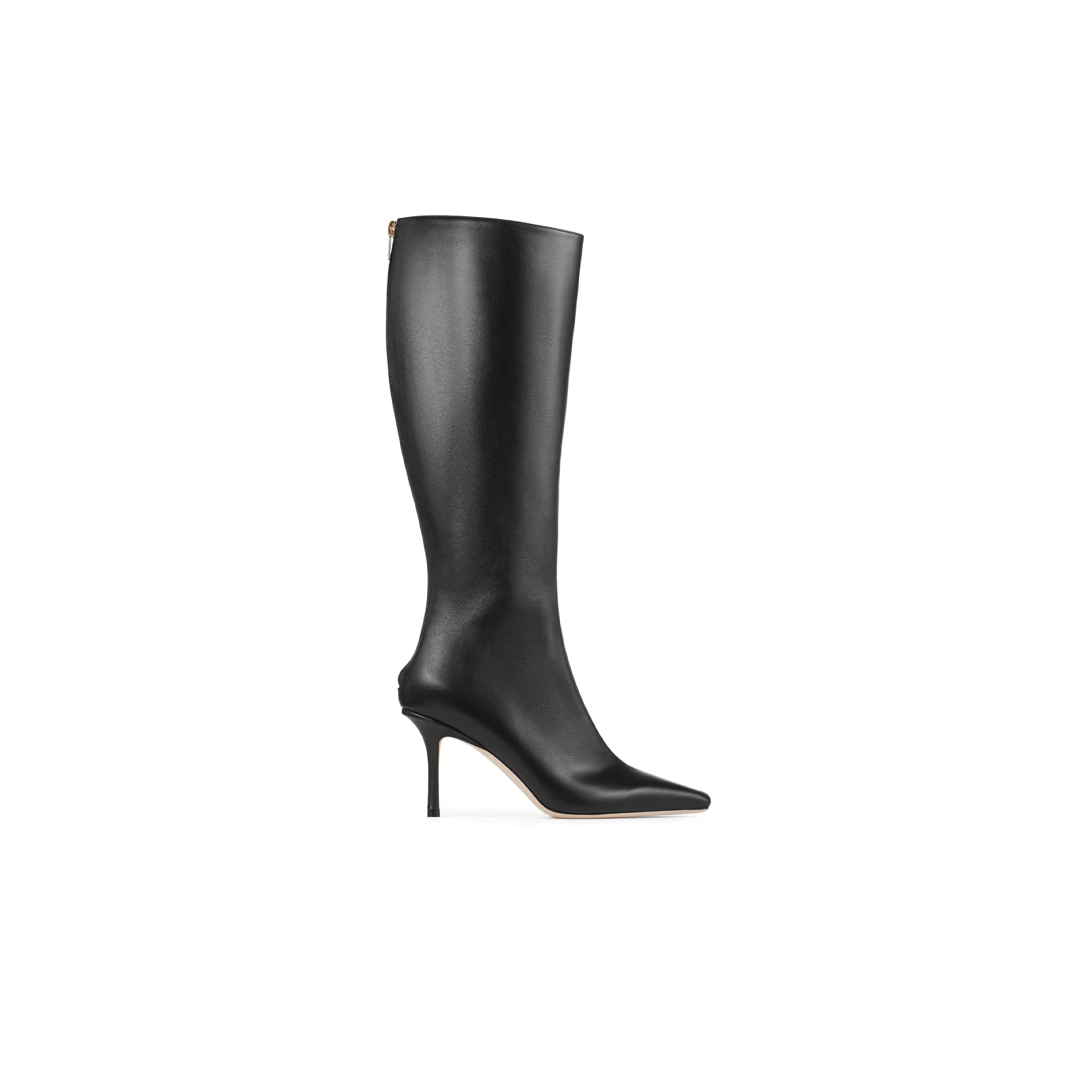 JIMMY CHOO AGATHE KNEE BOOT 85 BLACK CALF LEATHER KNEE-HIGH BOOTS AGATHEKB85LTC